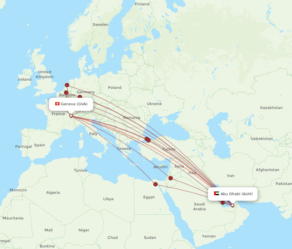 GVA to AUH flights and routes map