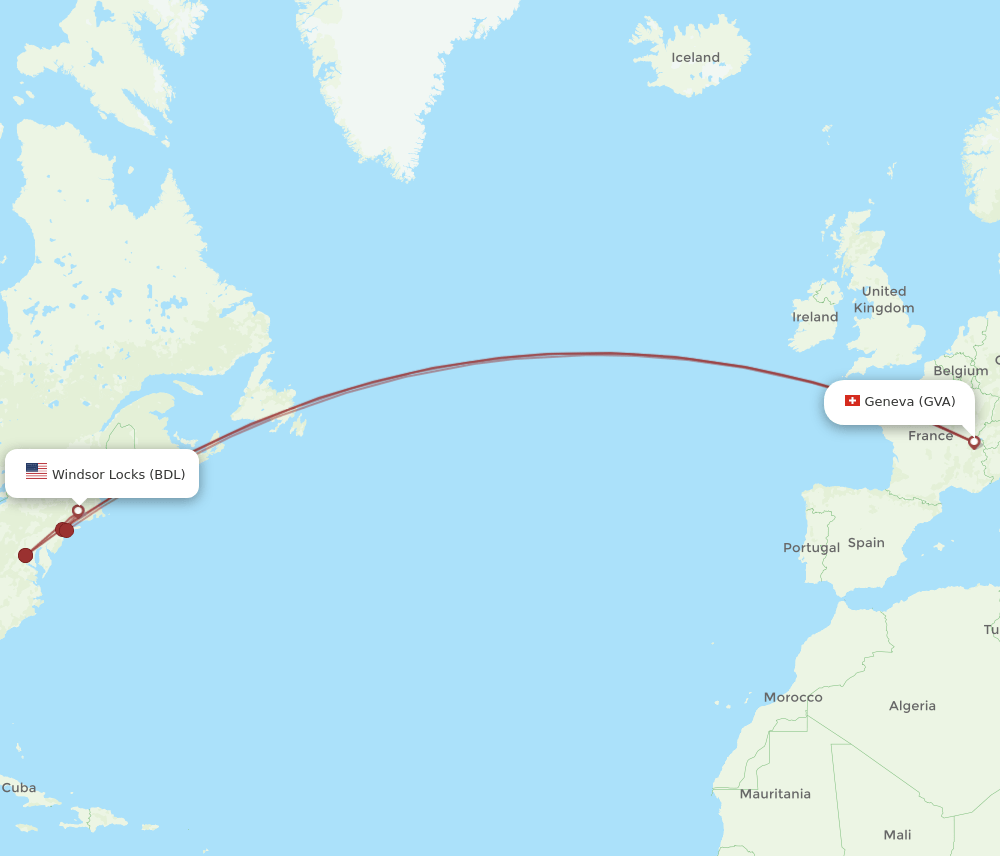 GVA to BDL flights and routes map