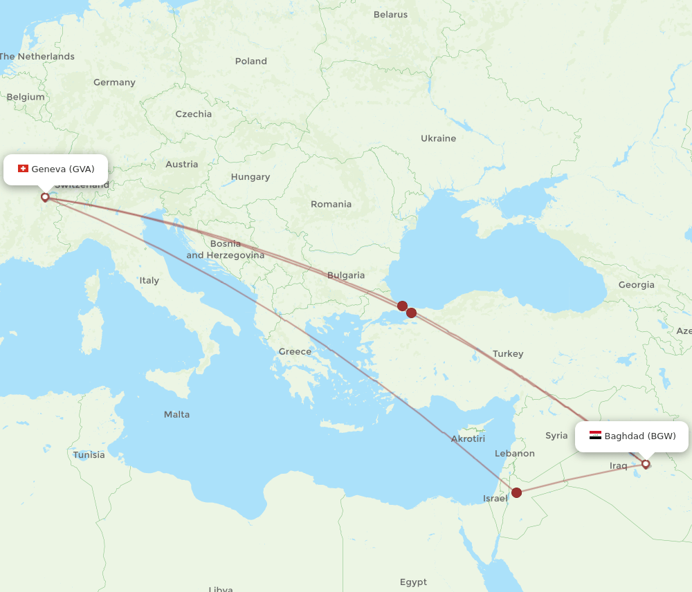 GVA-BGW flight routes