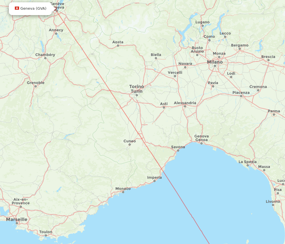 Geneva - Bastia route map and flight paths