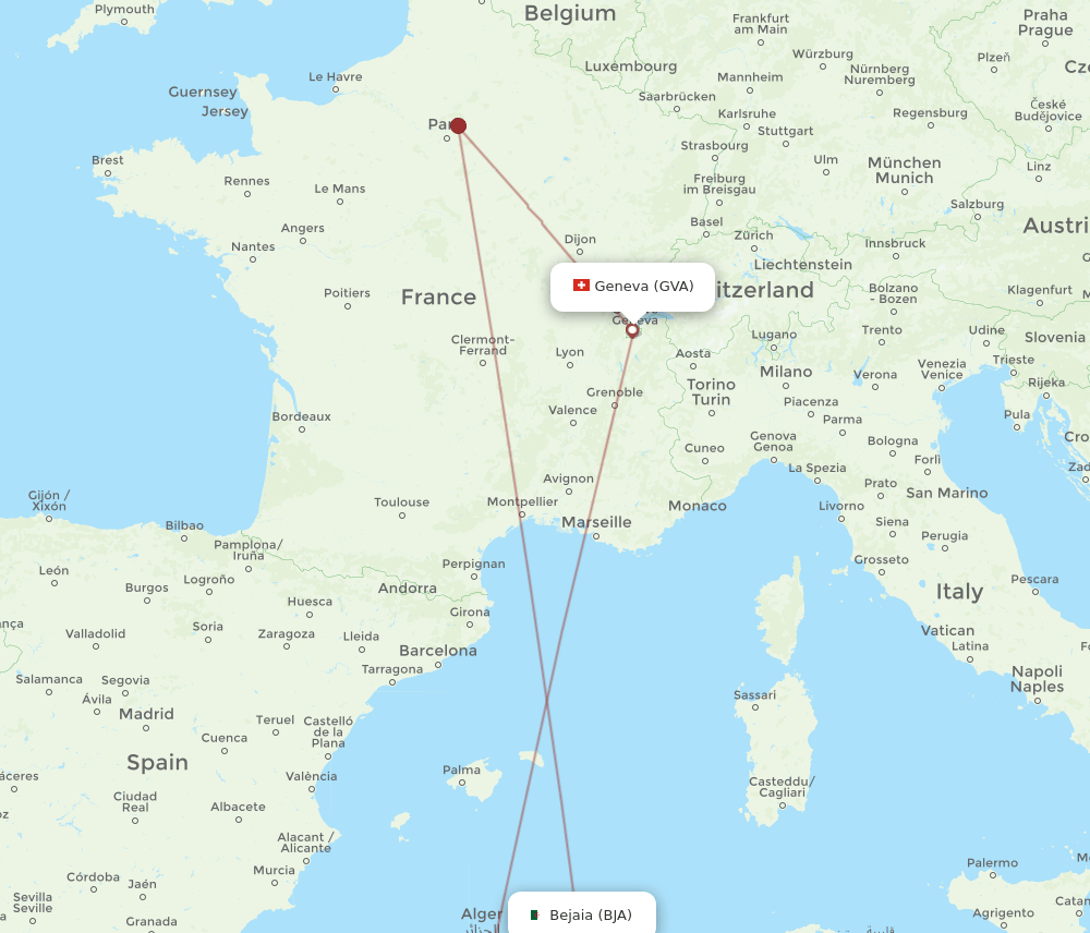 GVA to BJA flights and routes map