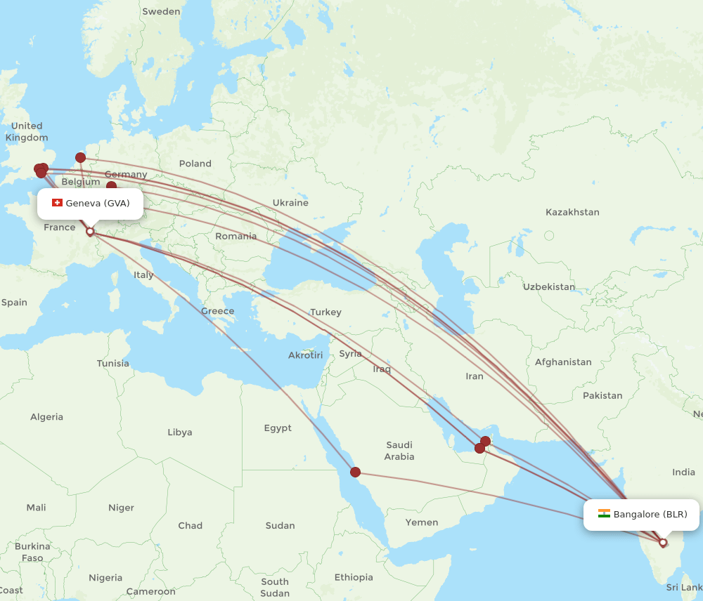 GVA-BLR flight routes