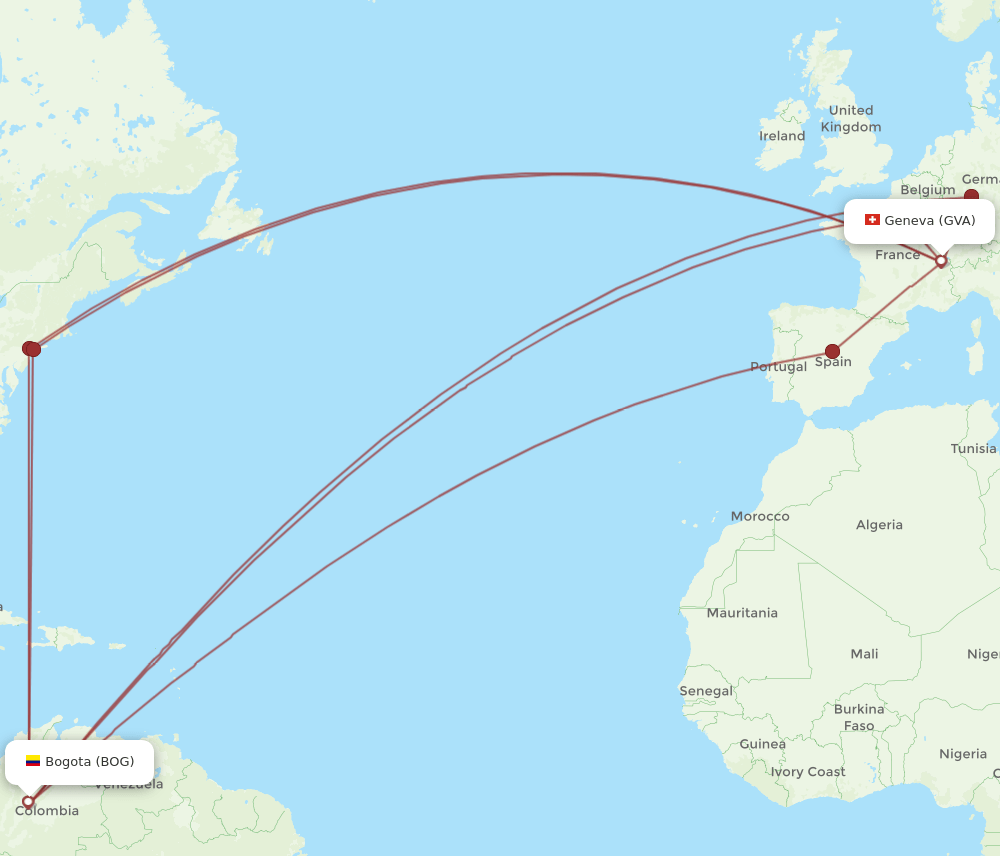 GVA-BOG flight routes