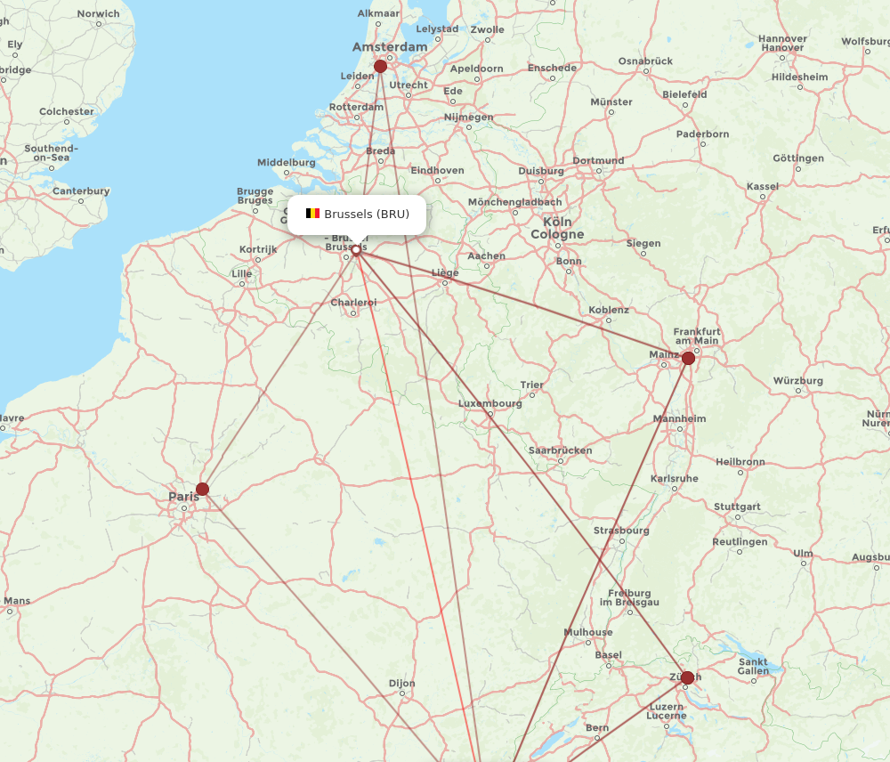 GVA to BRU flights and routes map