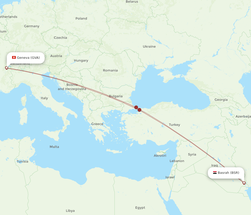 GVA to BSR flights and routes map