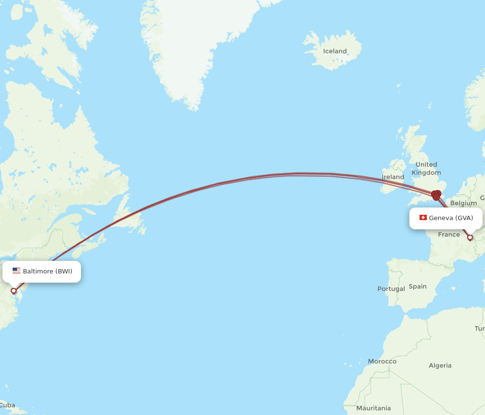 GVA-BWI flight routes