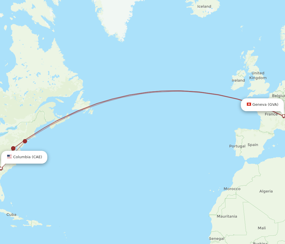 GVA to CAE flights and routes map