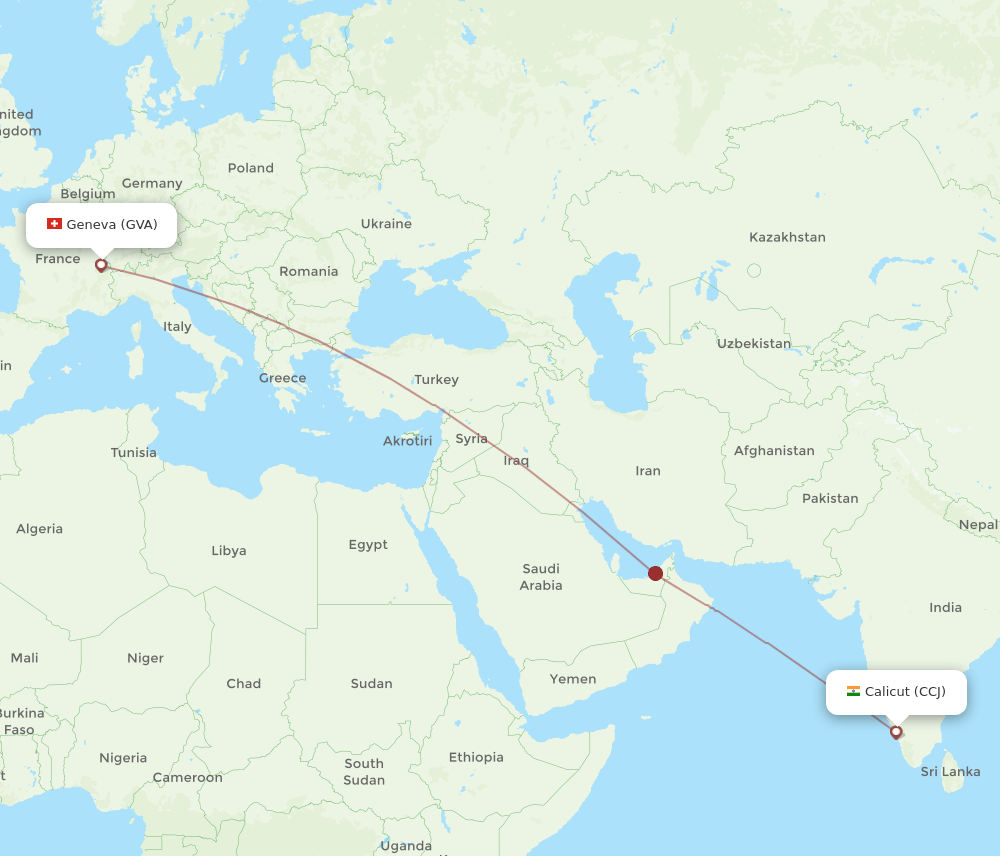 GVA to CCJ flights and routes map