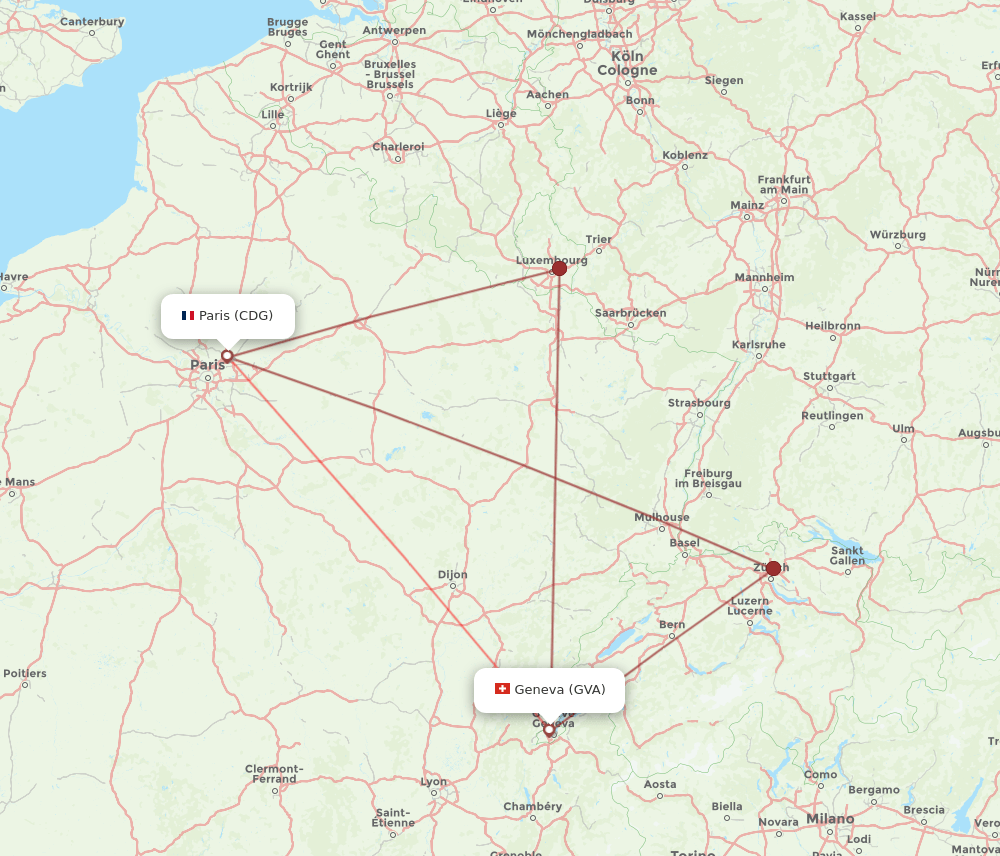 GVA to CDG flights and routes map