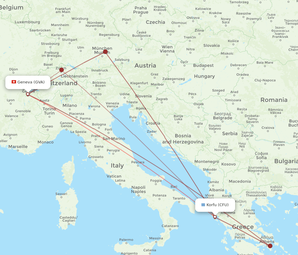 GVA to CFU flights and routes map