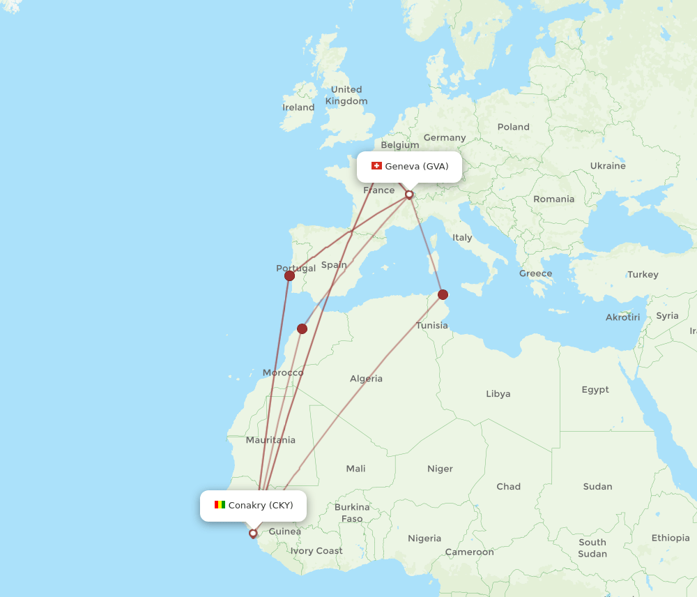 GVA to CKY flights and routes map