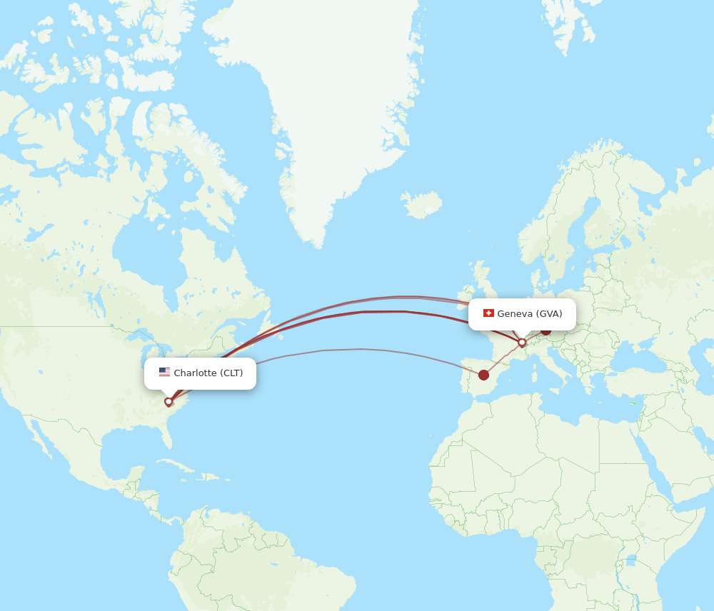 GVA to CLT flights and routes map