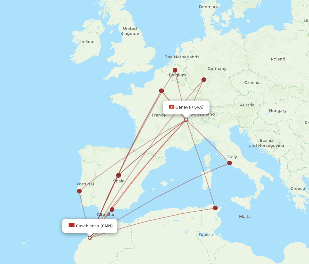 GVA to CMN flights and routes map
