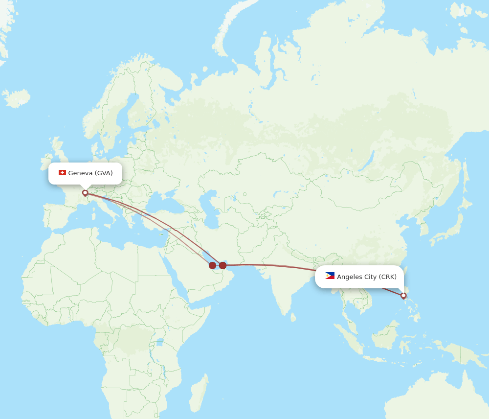 Angeles - Geneva route map and flight paths