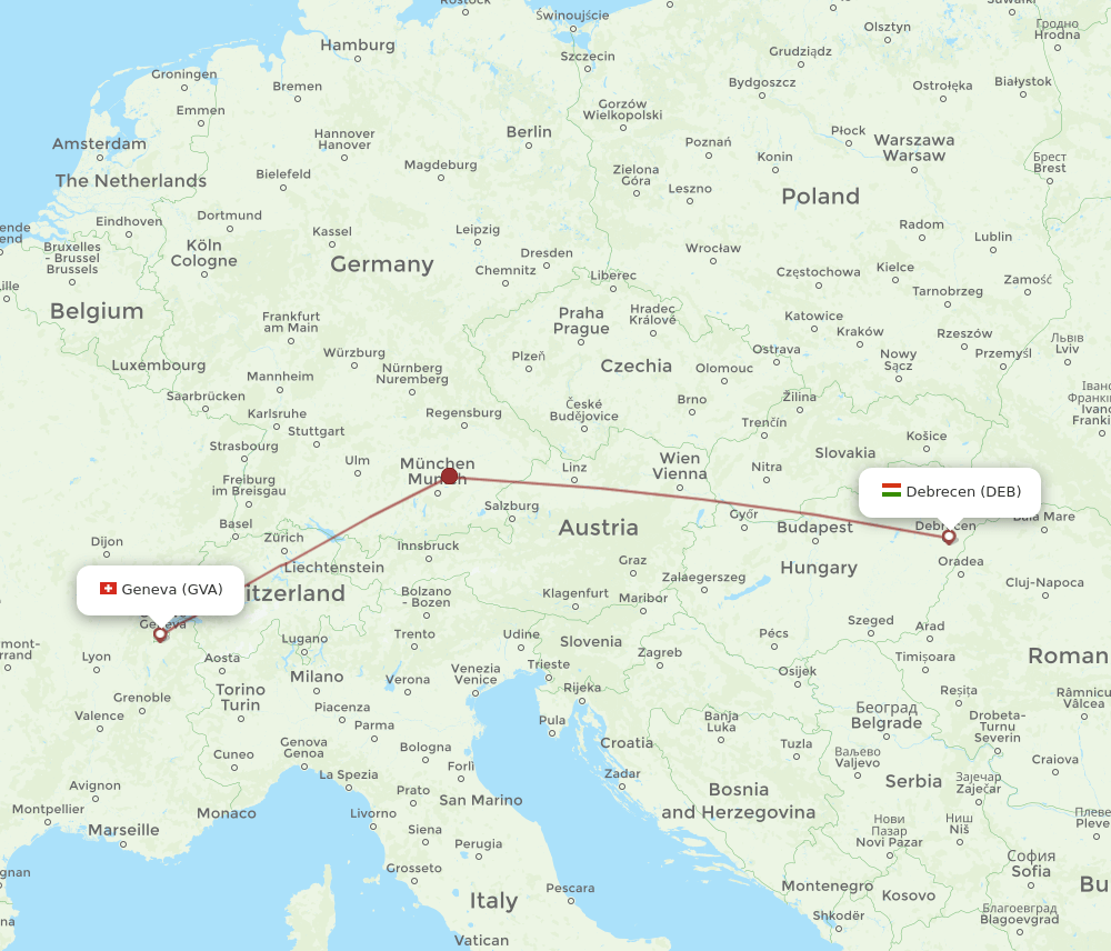 GVA to DEB flights and routes map
