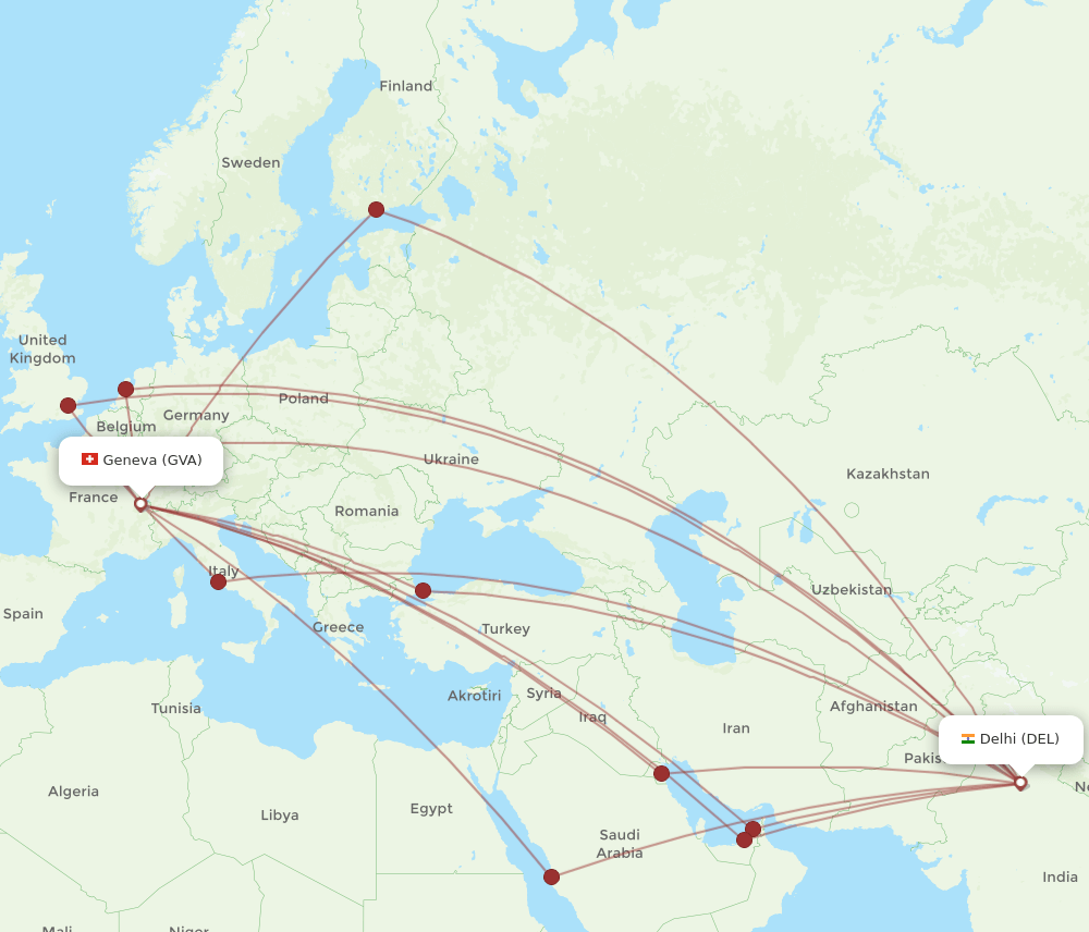 GVA-DEL flight routes