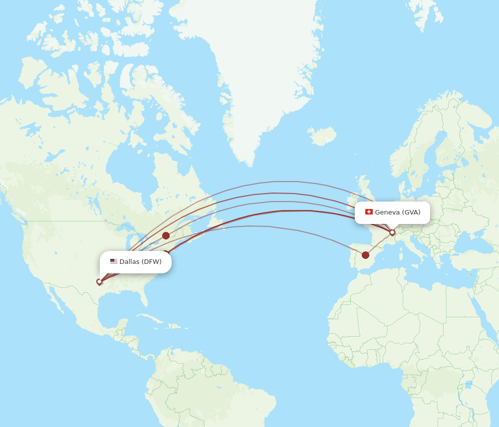 GVA to DFW flights and routes map