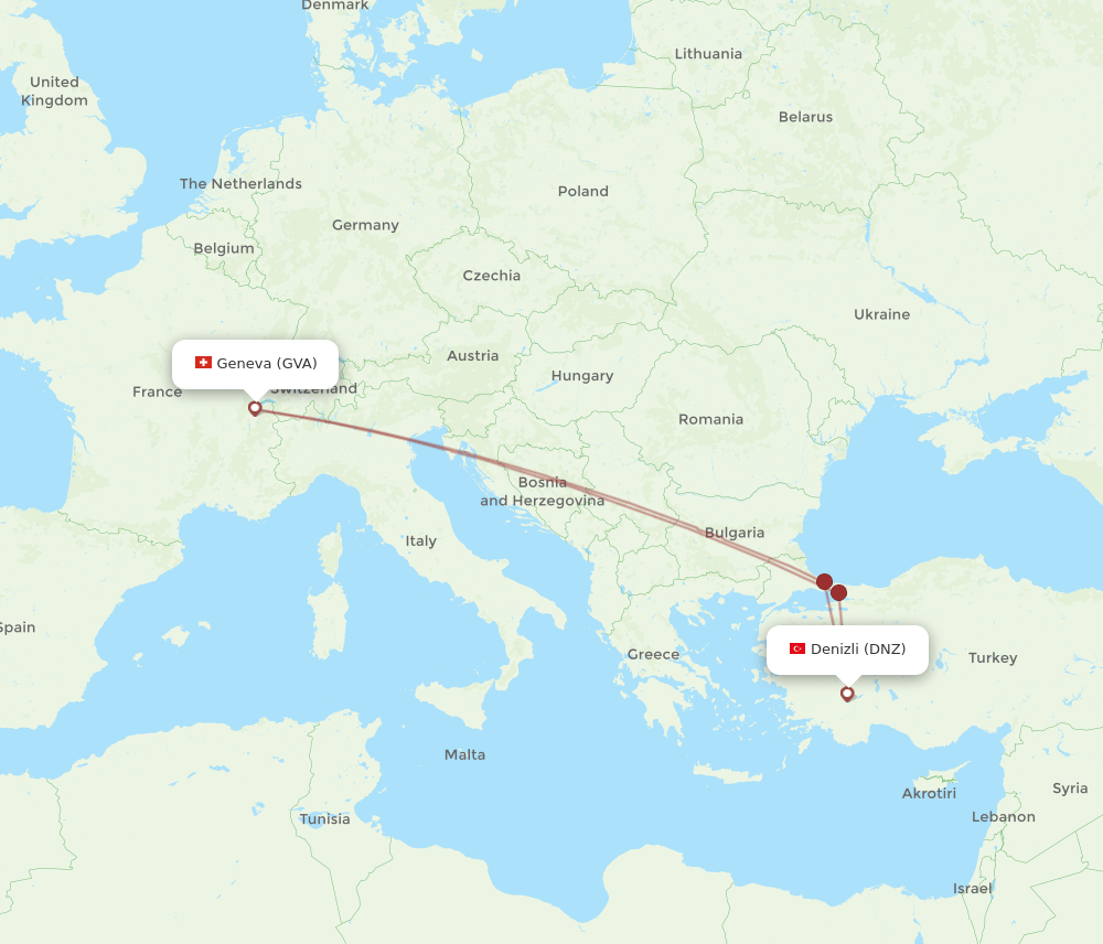 GVA to DNZ flights and routes map