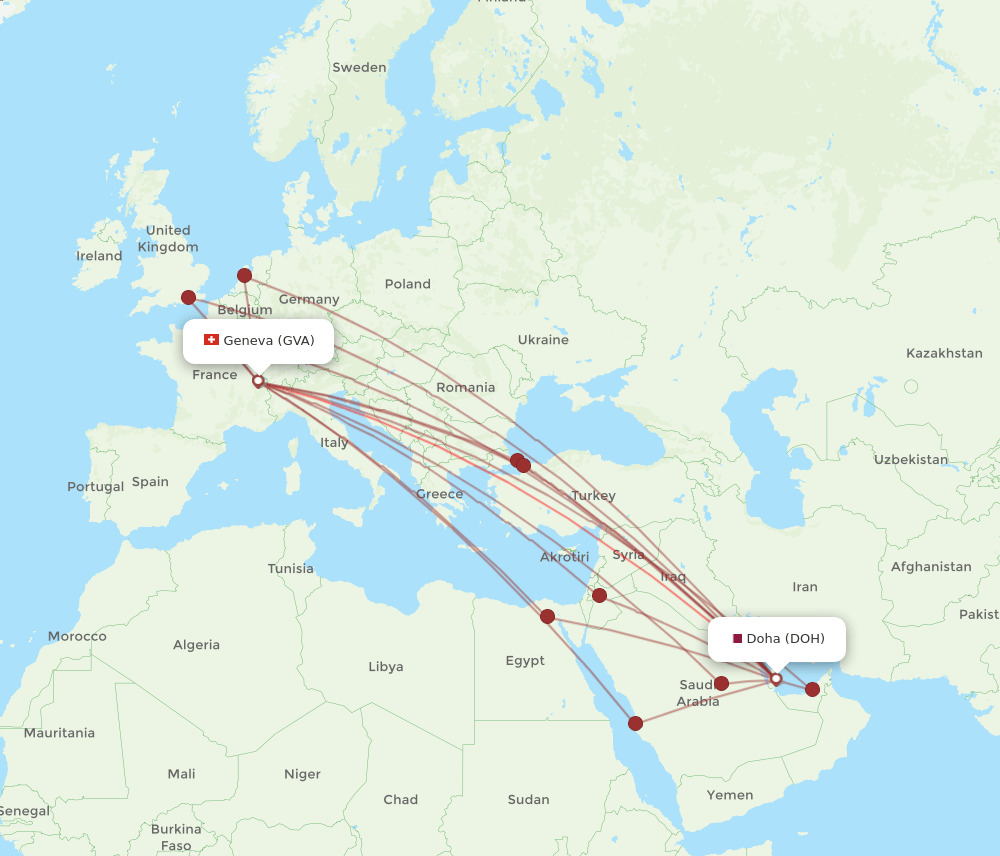 GVA-DOH flight routes