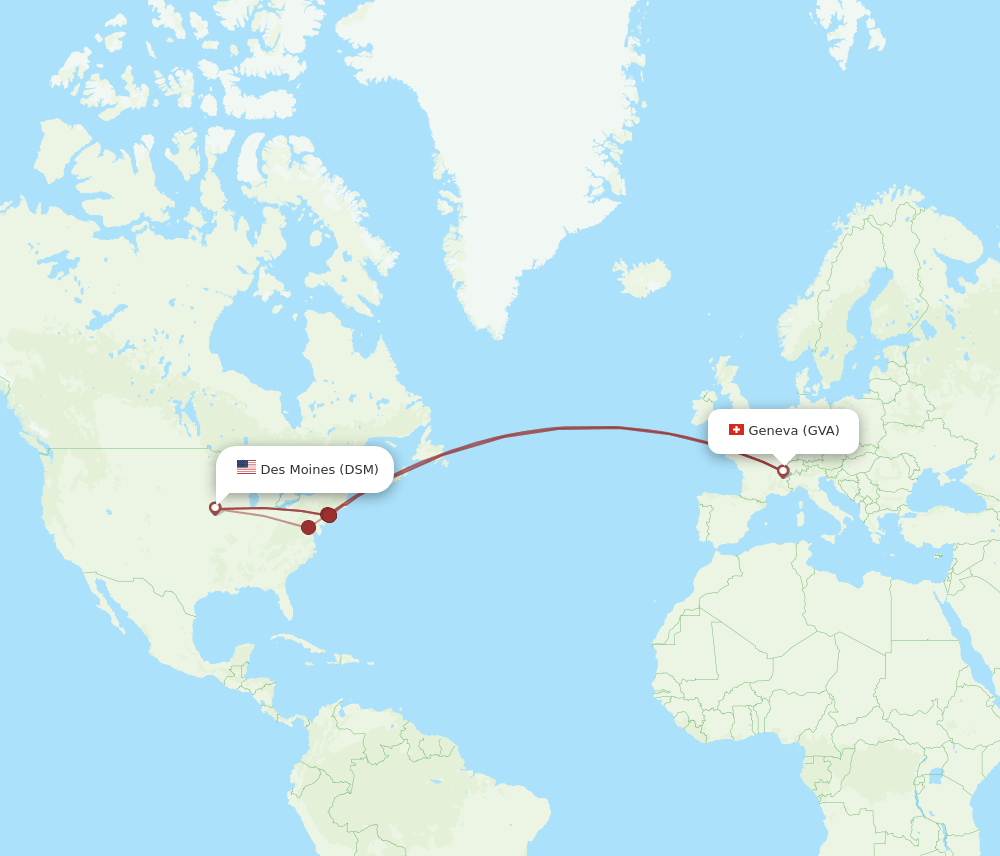 GVA to DSM flights and routes map