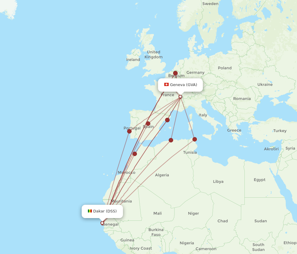 GVA to DSS flights and routes map
