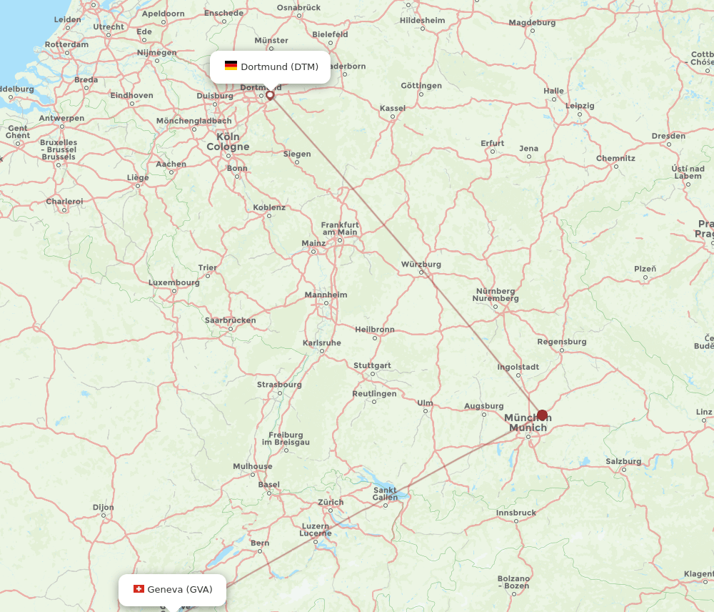 Geneva - Dortmund route map and flight paths
