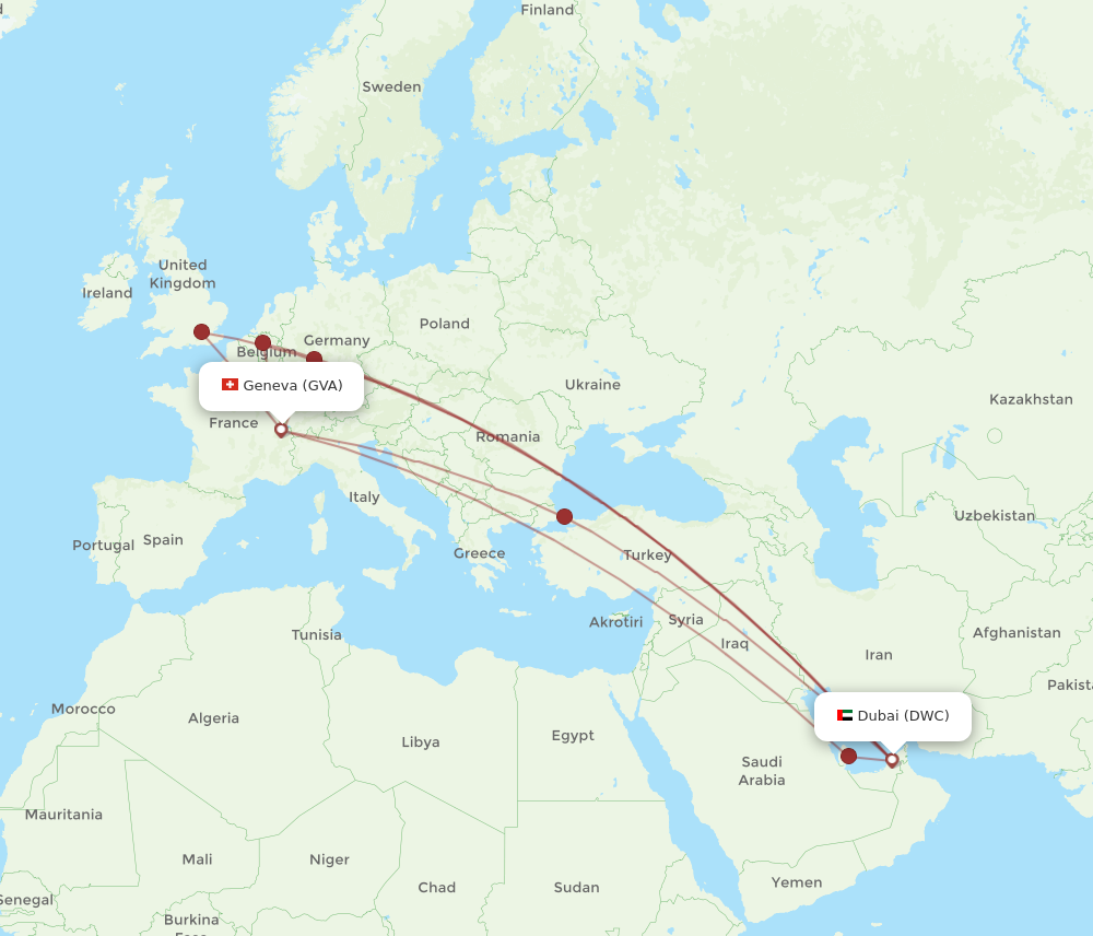 GVA to DWC flights and routes map