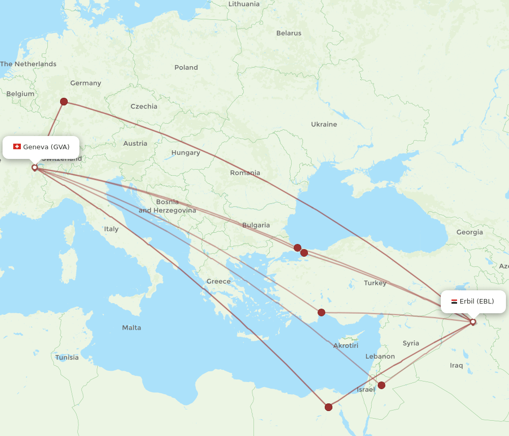 GVA-EBL flight routes