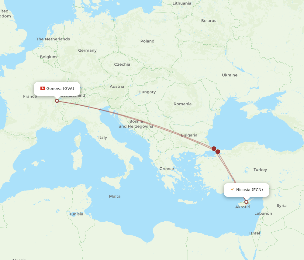 GVA-ECN flight routes