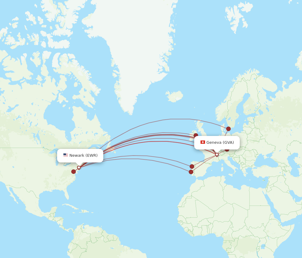 GVA to EWR flights and routes map