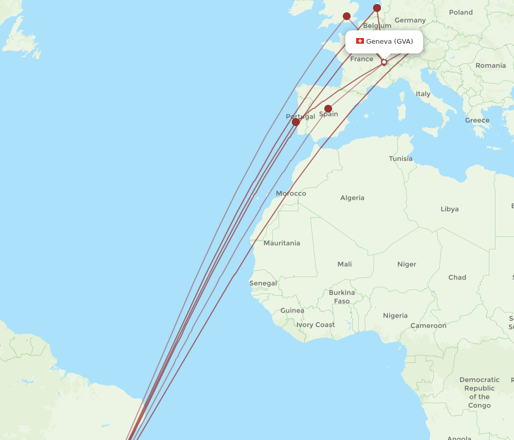 GVA to GIG flights and routes map