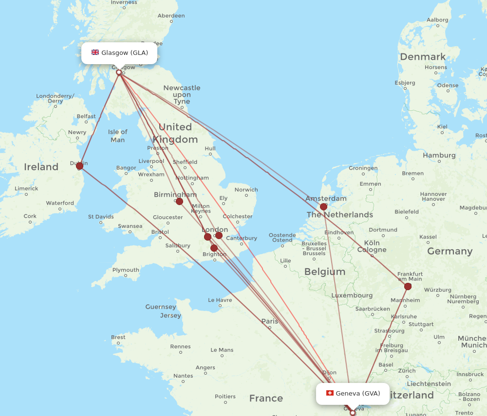 GVA to GLA flights and routes map
