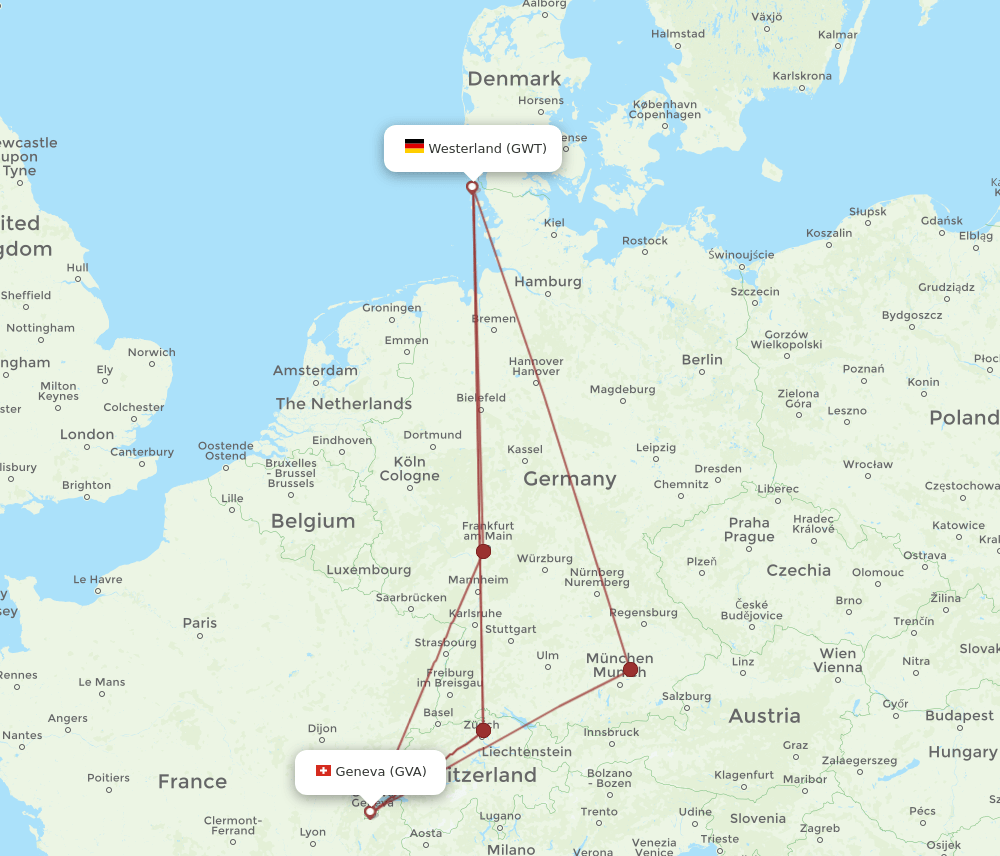 GVA to GWT flights and routes map