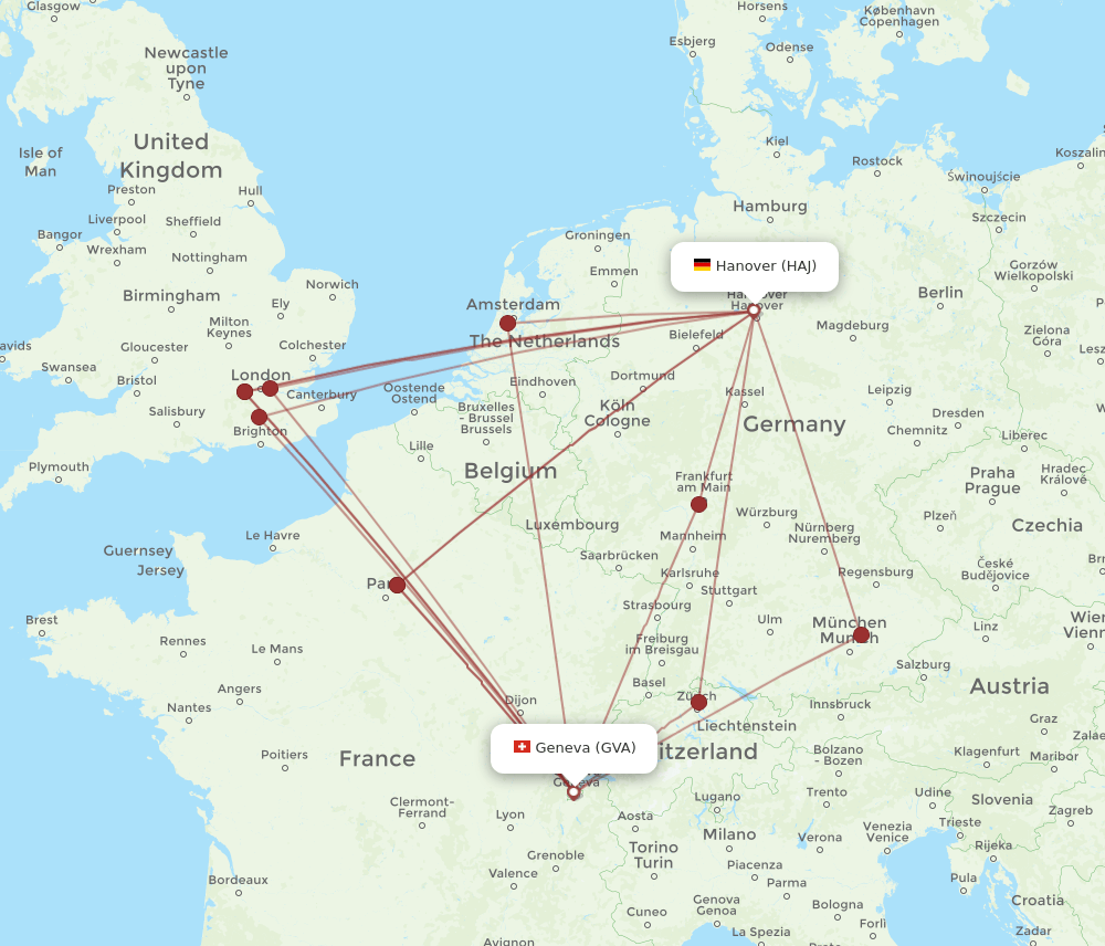 GVA to HAJ flights and routes map