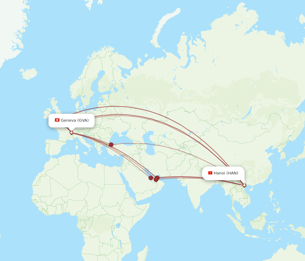 GVA to HAN flights and routes map
