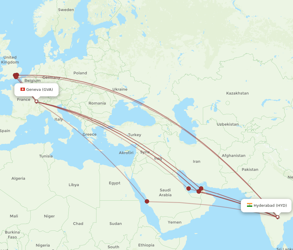 GVA-HYD flight routes