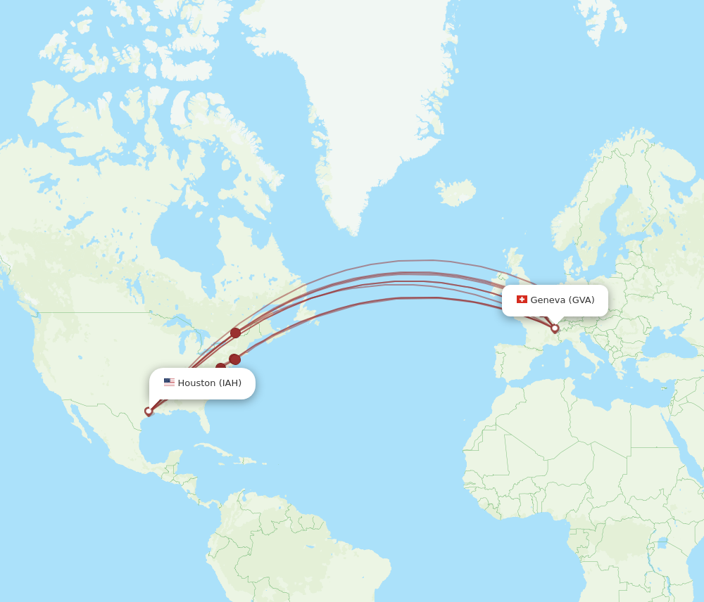 GVA to IAH flights and routes map