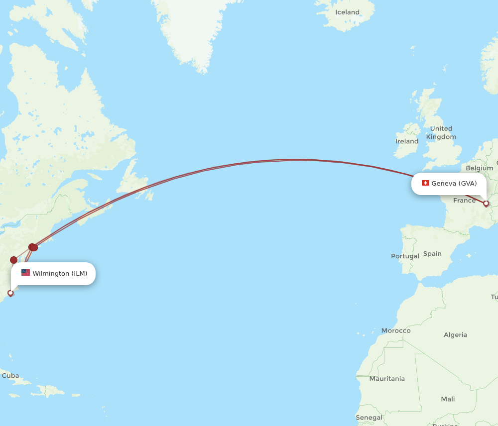 GVA to ILM flights and routes map