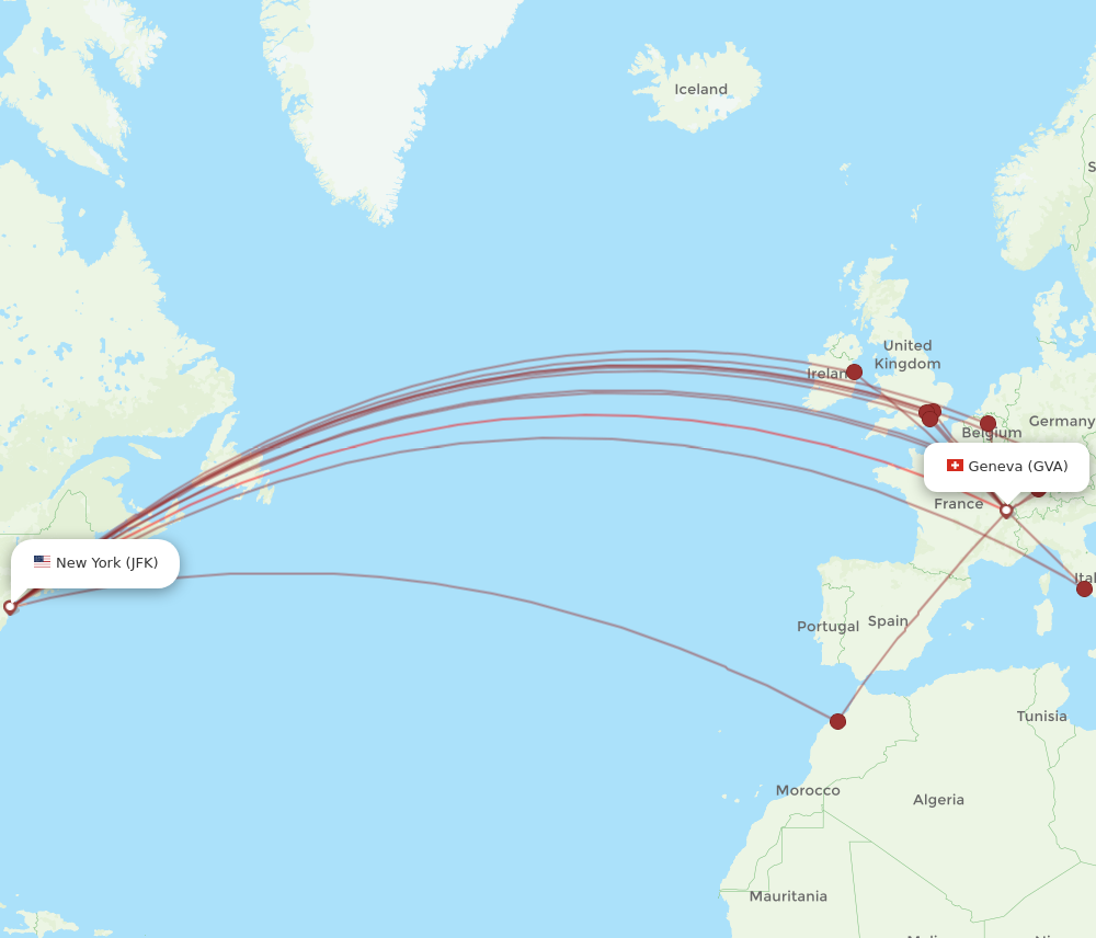 GVA to JFK flights and routes map
