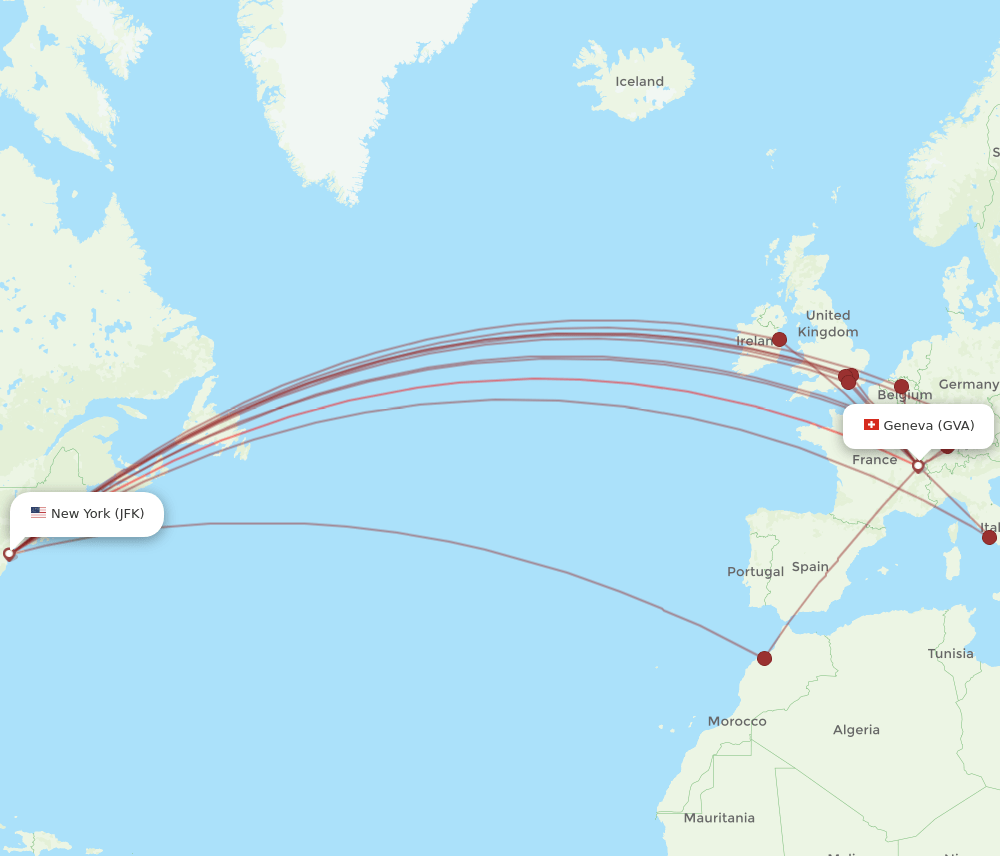 GVA-JFK flight routes
