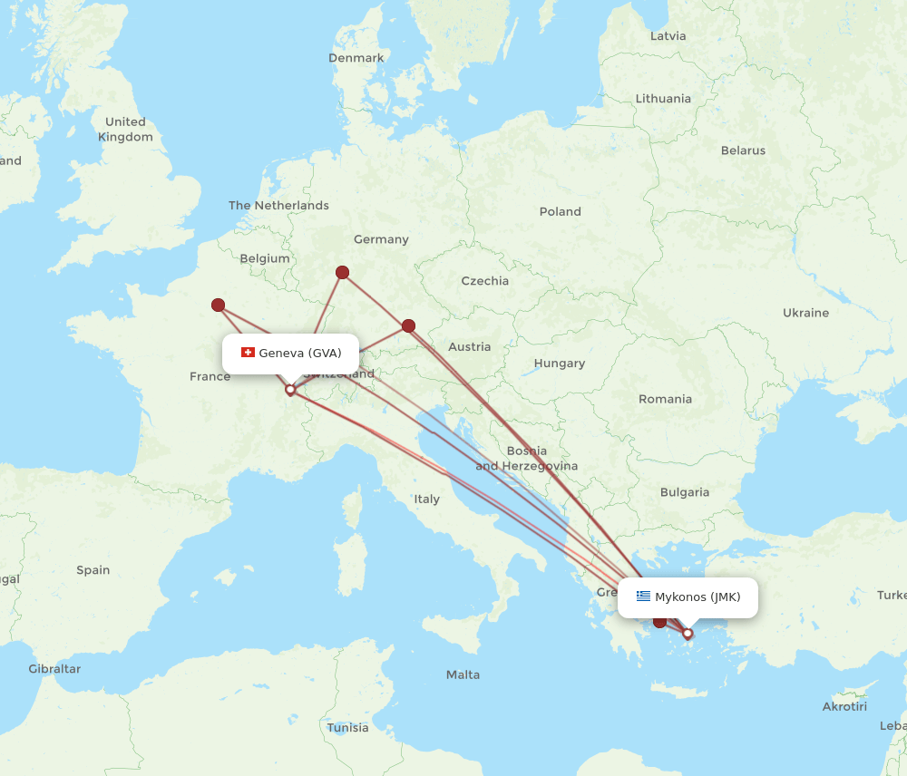 GVA-JMK flight routes