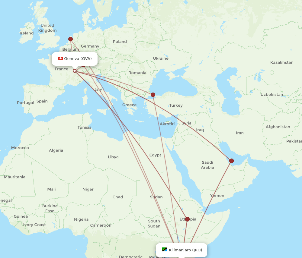 GVA-JRO flight routes