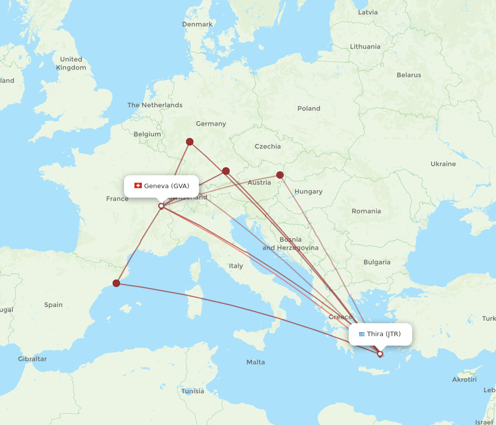 GVA-JTR flight routes