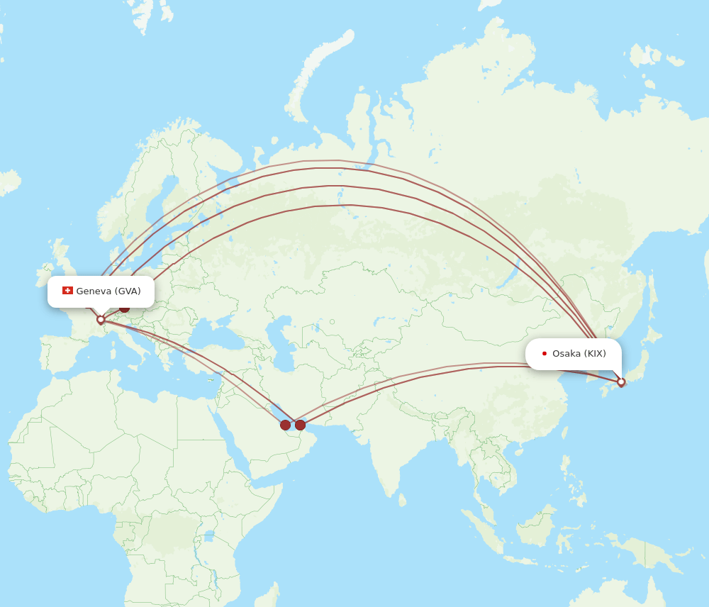 GVA to KIX flights and routes map