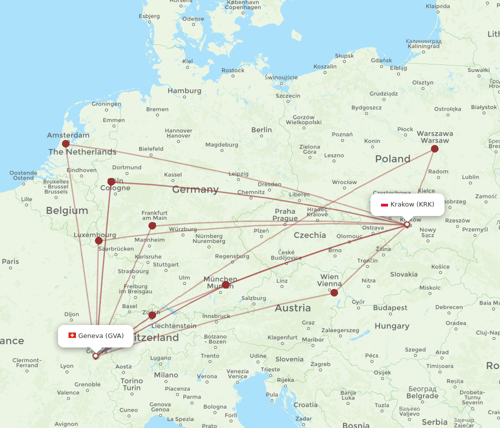 GVA-KRK flight routes