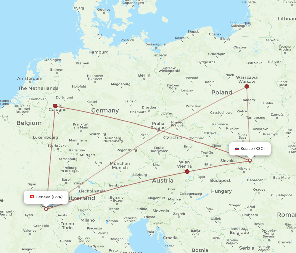 GVA-KSC flight routes