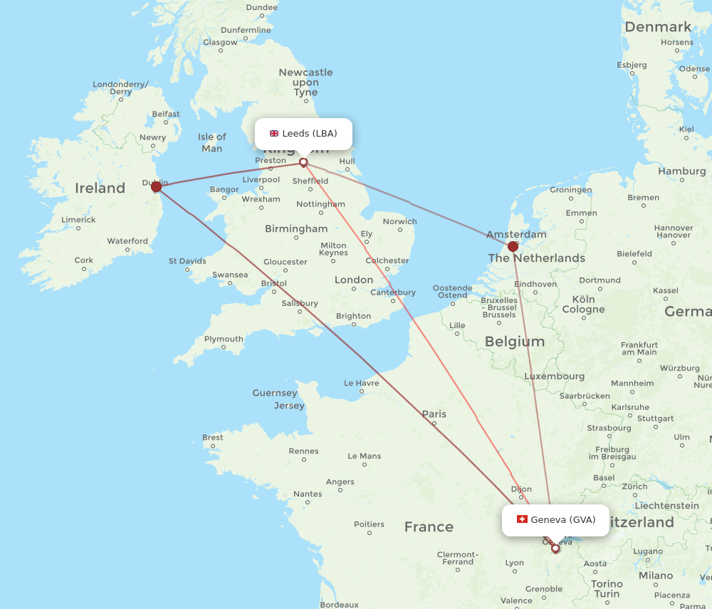 GVA to LBA flights and routes map