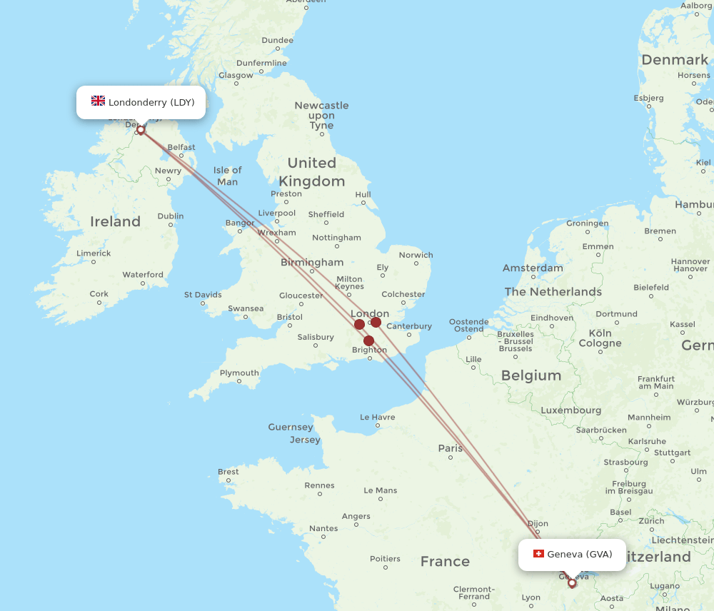 GVA to LDY flights and routes map