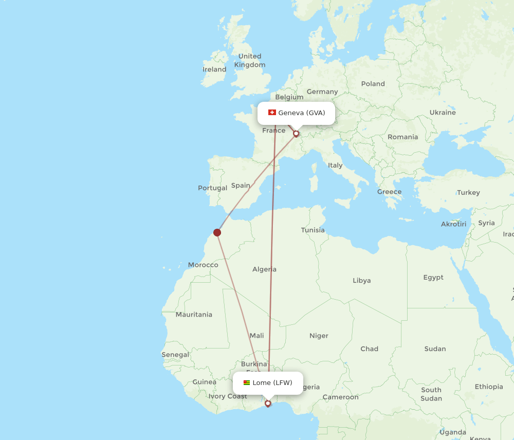 GVA to LFW flights and routes map