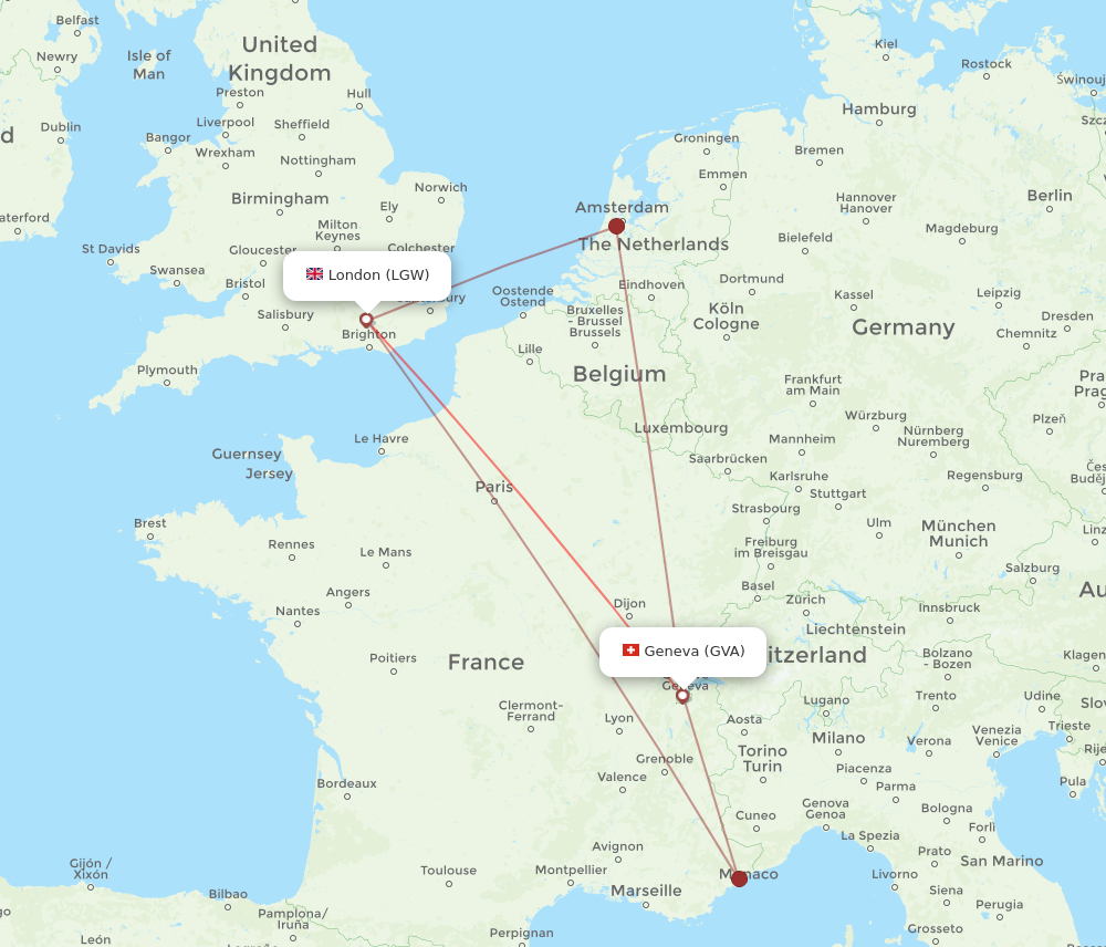 GVA to LGW flights and routes map